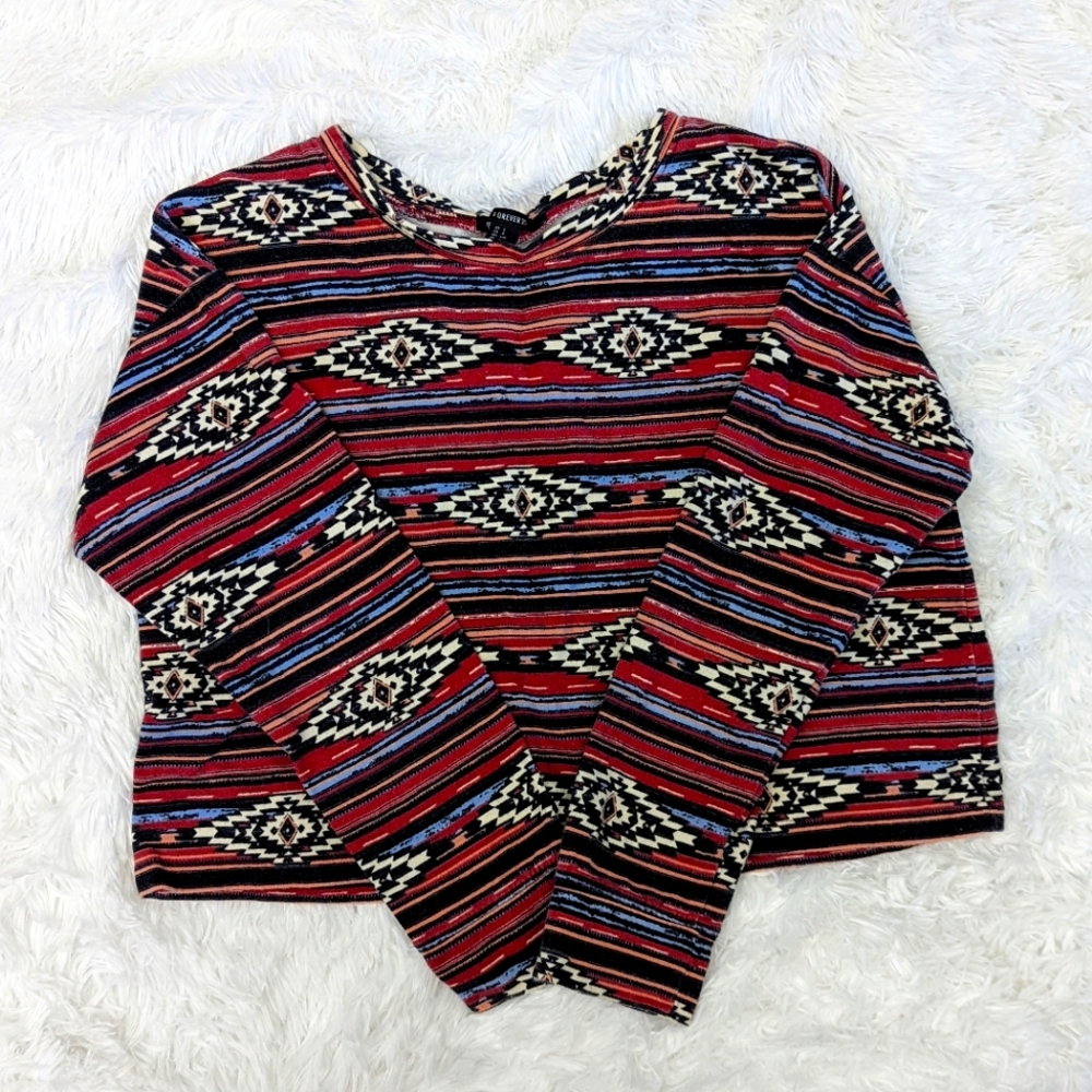 Forever 21 Long Sleeve Aztec Crop Top